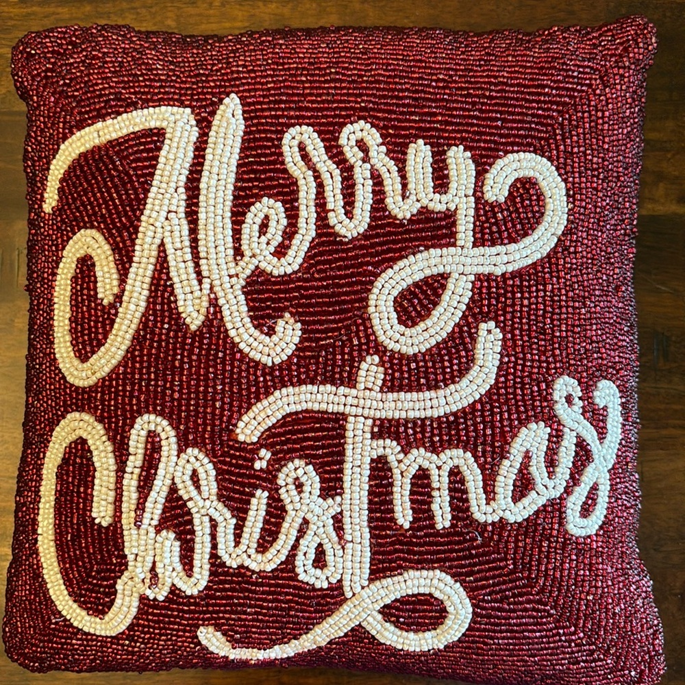 Beaded Merry Christmas Pillow.